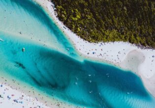 aerial view of swimmers at Tallebudgera in queensland