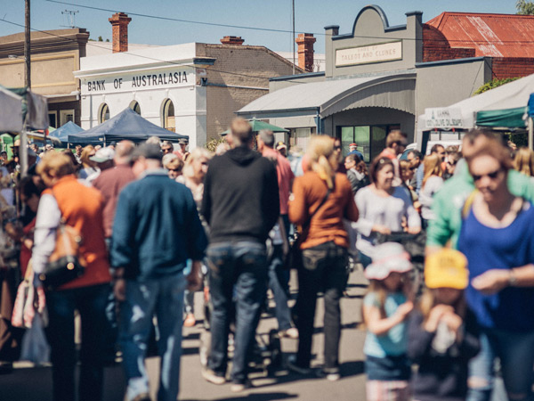 crowds at the Talbot Farmers Market, Ballarat