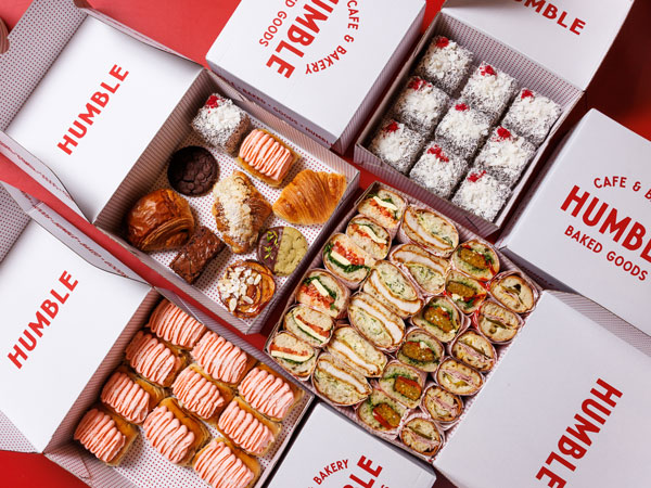 boxes of baked goods from Humble Bakery, Sydney