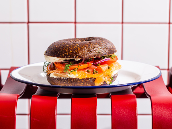 the Pumpernickel and Lox bagel at Brooklyn Boy Bagels, Surry Hills