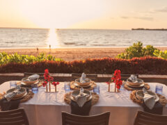 an event setup at sunset, Darwin Trailer Boat Club