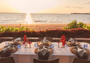 an event setup at sunset, Darwin Trailer Boat Club