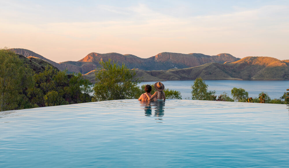 a couple in the pool at Lake Argyle