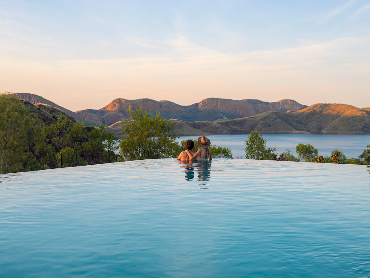 a couple in the pool at Lake Argyle