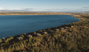 From above: Wilderluxe nestled between lake and land.