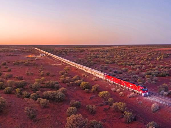 The Ghan travelling through Marla in South Australia