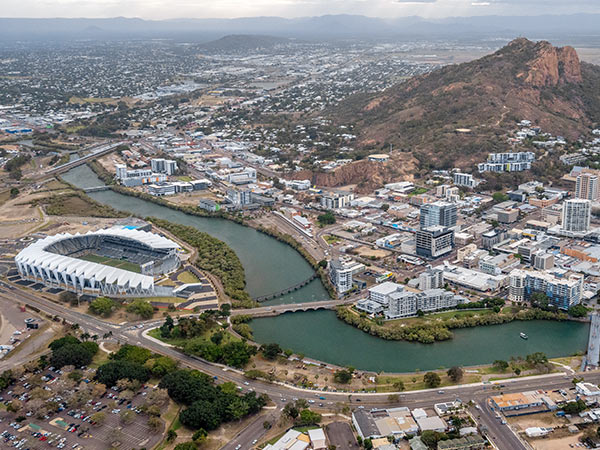 aerial of Queensland Country Bank Stadium in townsville