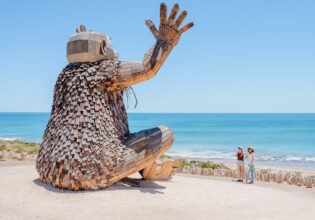 The towering Santi Ikto, one of Thomas Dambo’s iconic Giants of Mandurah