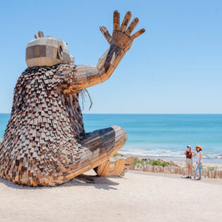 The towering Santi Ikto, one of Thomas Dambo’s iconic Giants of Mandurah