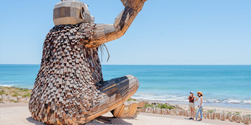 The towering Santi Ikto, one of Thomas Dambo’s iconic Giants of Mandurah