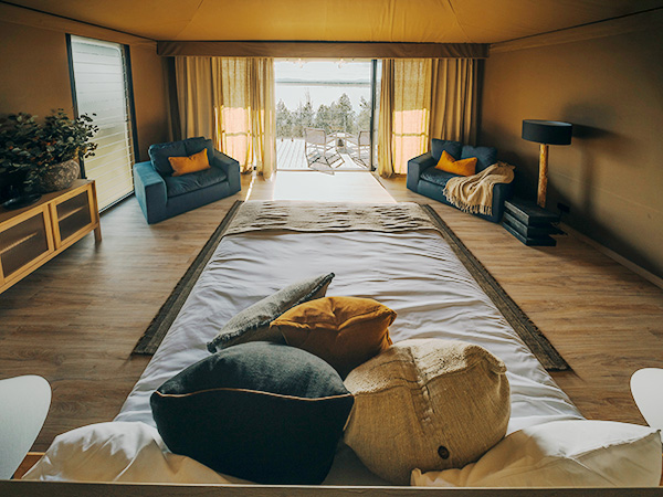 The interiors of the glamping tent.