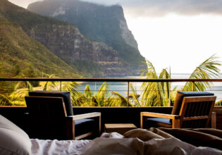 a scenic view from the balcony of Capella Lodge overlooking Lord Howe Island