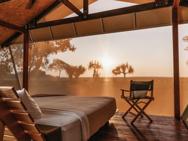 a luxe tent in a wilderness camp at Bamarru Plains, Kakadu