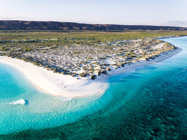 An aerial shot of the white sand at Turquoise Bay.