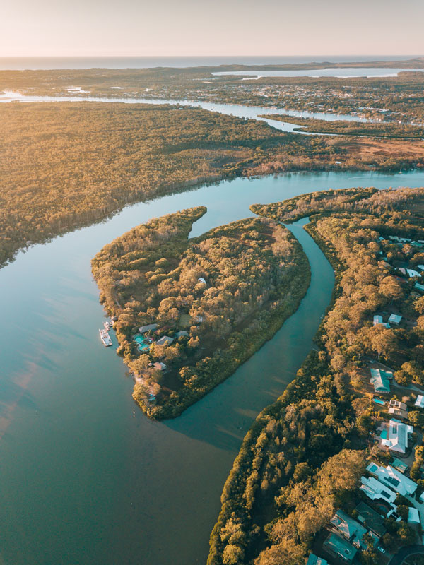 an aerial view of Makepeace Island