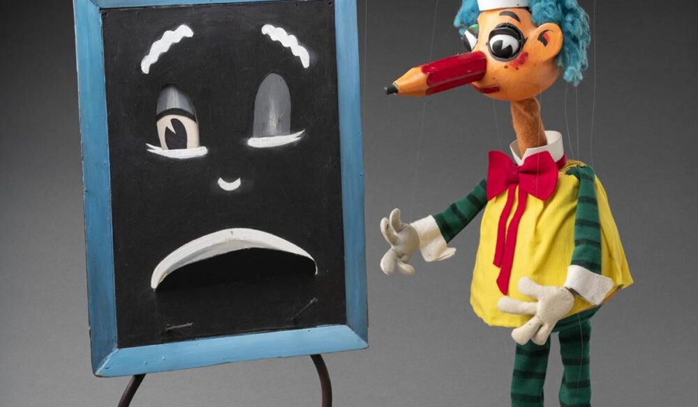 Mr Squiggle puppet with Blackboard