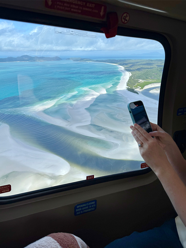 A view of Whitehaven beach from a helicopter.