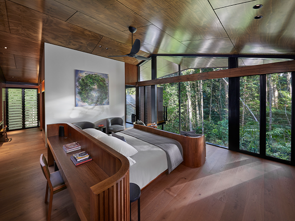 A timber room at Silky Oaks Lodge.