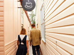 A couple at Bastion Lane Espresso in the Tweed town of Uki