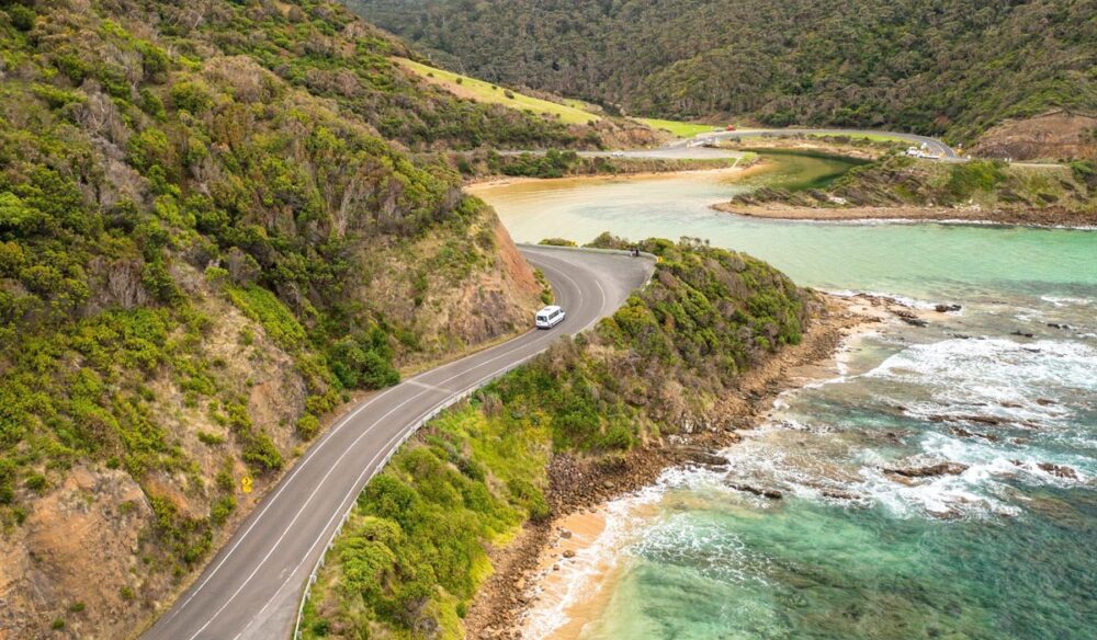 Van driving on Great Ocean Road