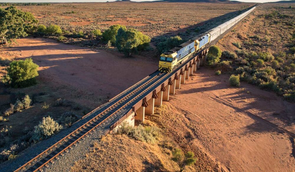 Indian Pacific drone shot in Broken Hill NSW
