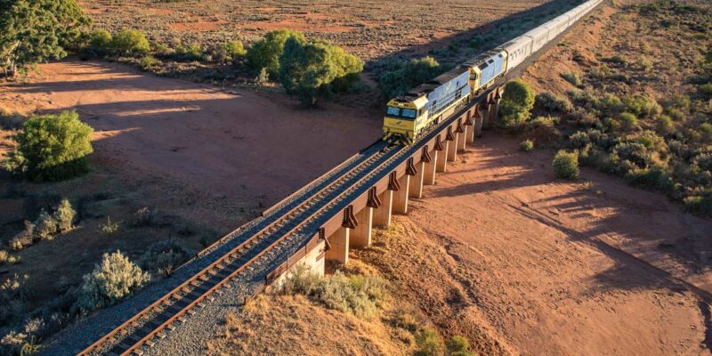 Indian Pacific drone shot in Broken Hill NSW