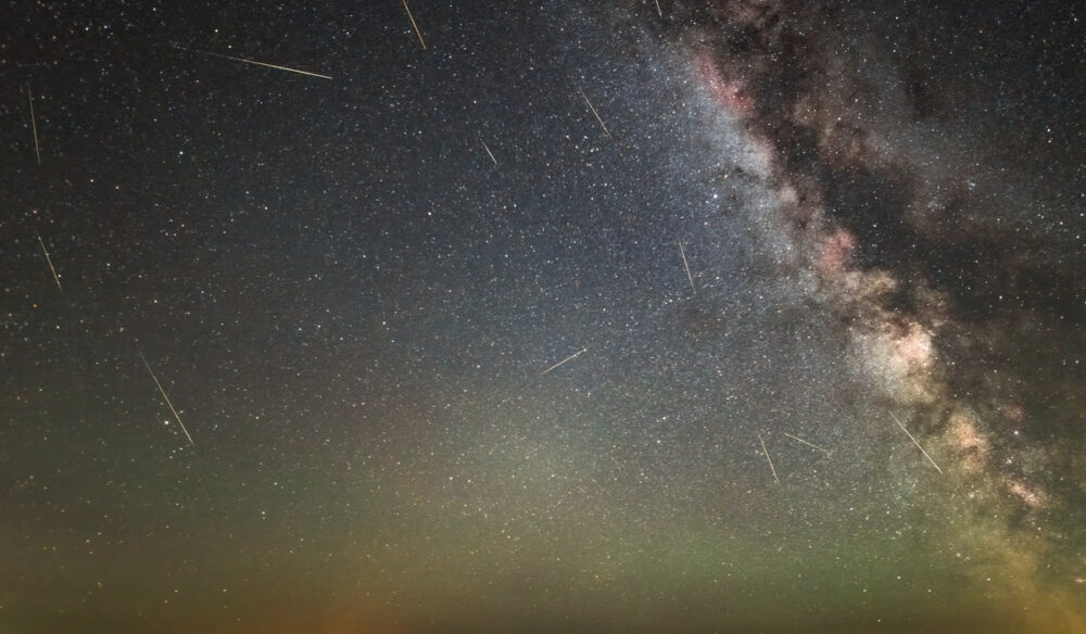 Night sky with stars and milky way during the Delta Aquariids meteor shower