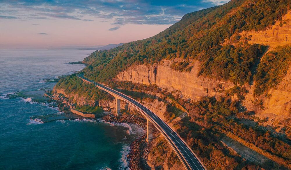 The scenic coastal drive along Sea Cliff Bridge, Clifton.