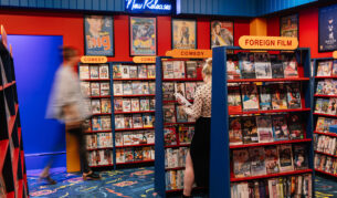A full-scale replica of a 90s video store.