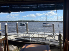 View of the water from inside Chez Basho Boatshed Cafe in Iluka