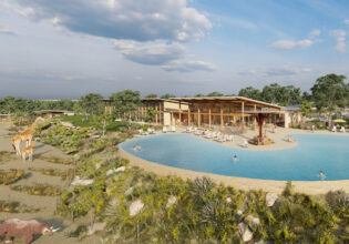 Serengetti resort pool render Taronga Western Plains Zoo