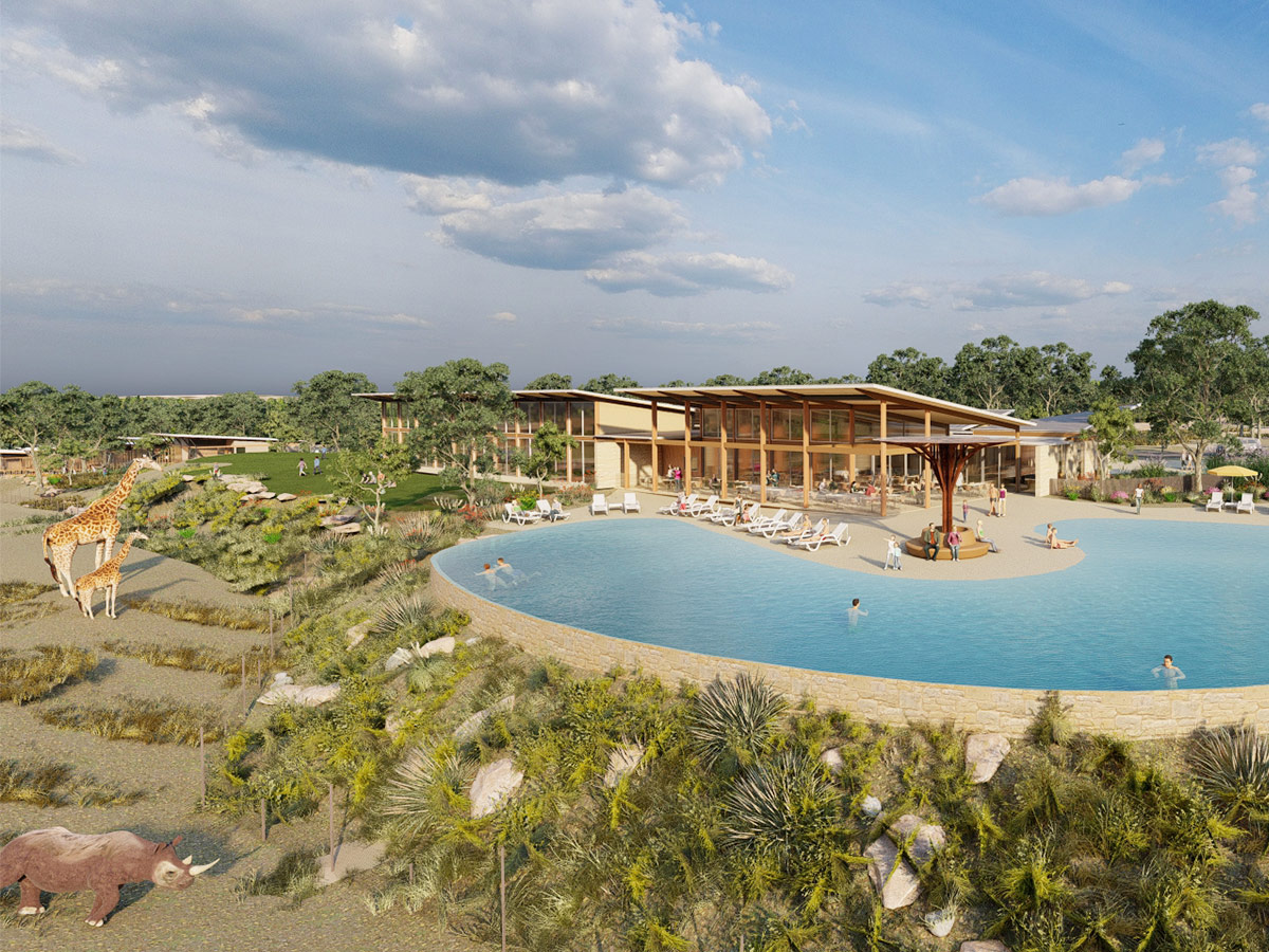 Serengetti resort pool render Taronga Western Plains Zoo