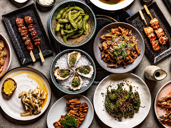 a table-top view of Japanese favourites at Miji Bar & Grill, Sydney