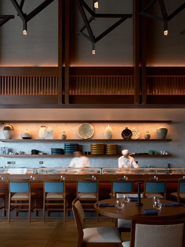 the wooden sushi bar at Nobu Sydney